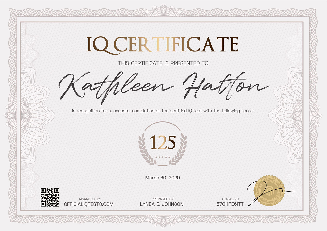 Sample IQ Certificate - Official IQ Test Intended For Iq Certificate Template